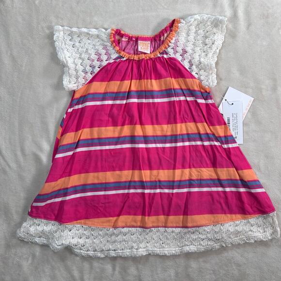 Frankie & Sue Flutter Sleeve Stevie Dress Girls Size 2 Pink/Orange Stripe Lace - Picture 1 of 8